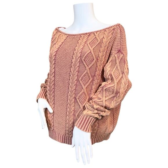 #T9 Callahan Revolve Enzyme Wash Rose Cable Knit Boat Neck Sweater $124 - Picture 6 of 14